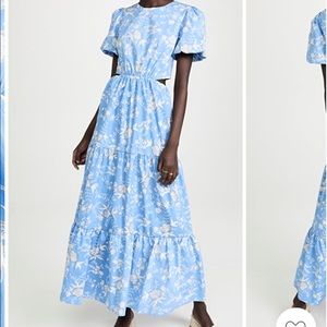 Wayf plaza cut out maxi dress in sky blue toile (NWT)